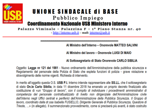 USB Pubblico Impiego - Ministero Dell'Interno: Legge Nr 121 Del 1981 ...